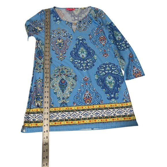 Sunny Leigh Boho Style Blue Tunic Top Paisley Multicolored Print Size Small - Picture 7 of 7